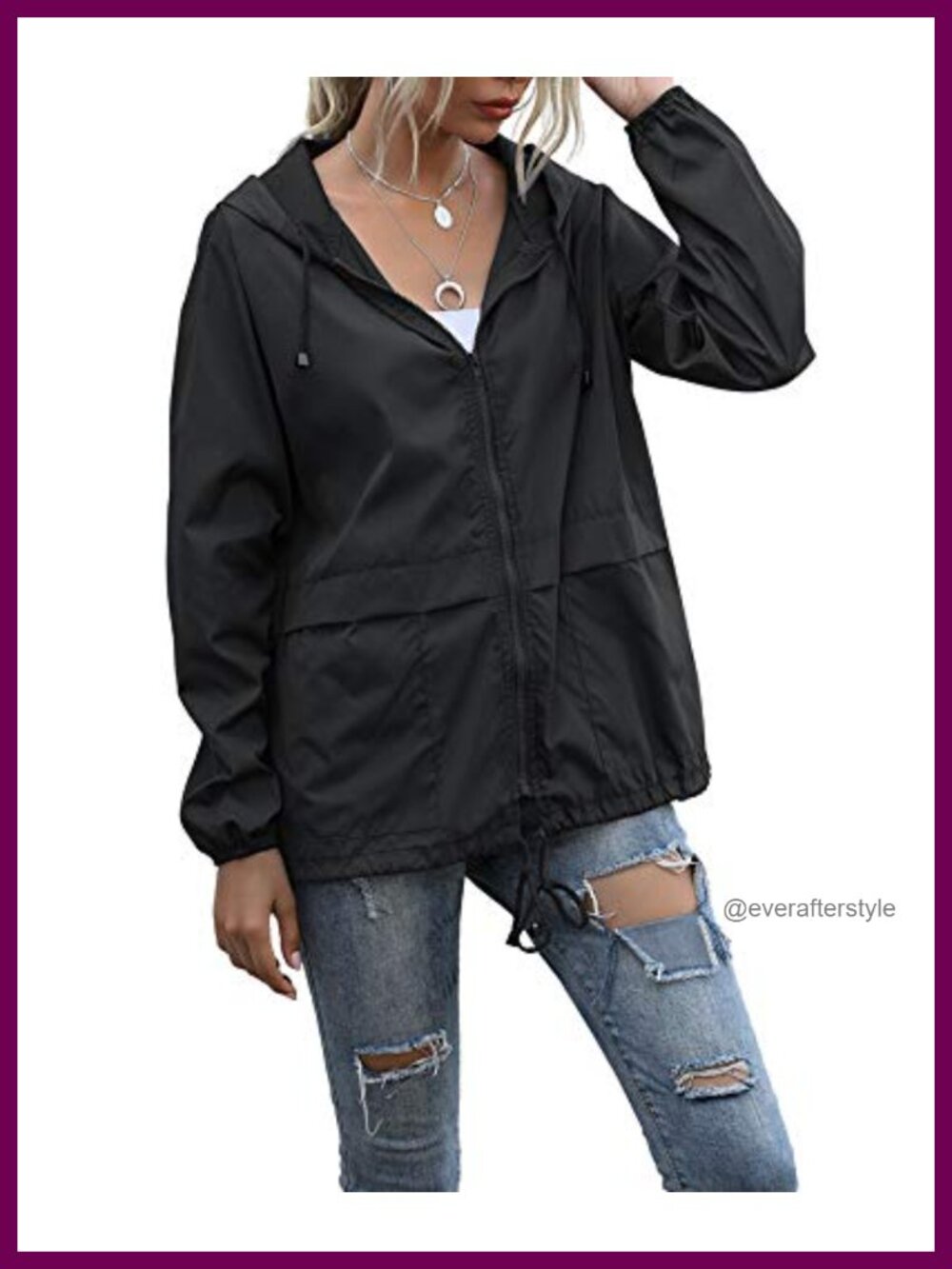 Waterproof Lightweight Hooded Rain Jacket Windbreaker Anorak Zip Pockets